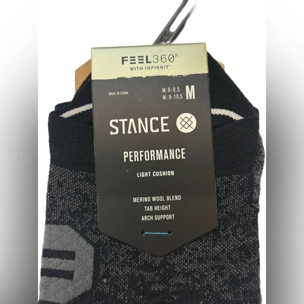 Stance Black Feel 360 Tab Height Performance Lightweight Socks Size M NWT